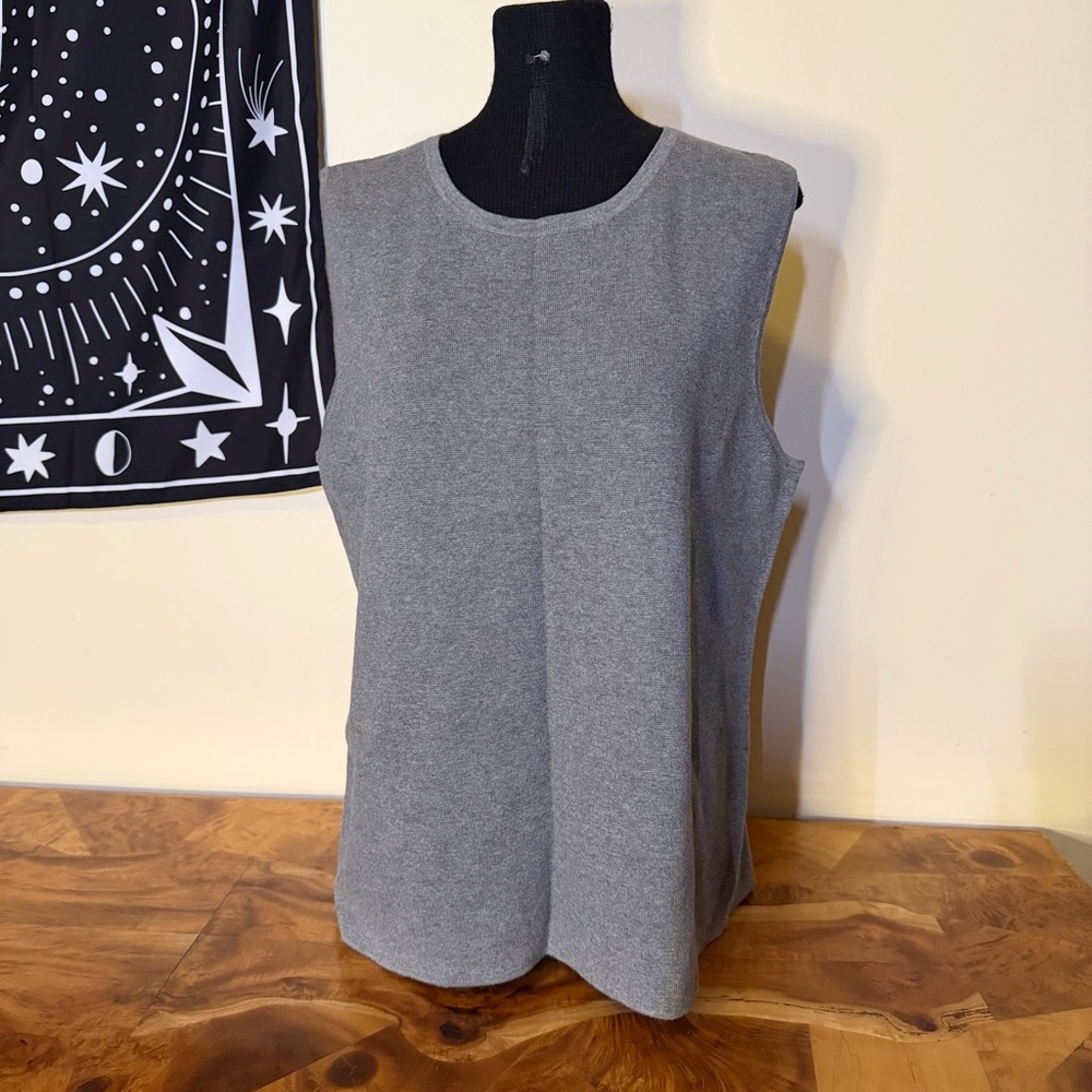 Talbots Women's XL Gray Cotton Modal Sleeveless Sweater Vest Top Casual